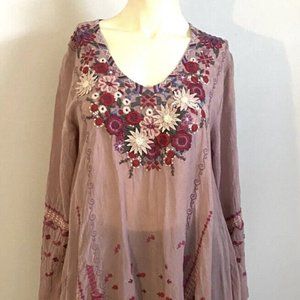 Johnny Was 3D Floral Embroidered Blouse